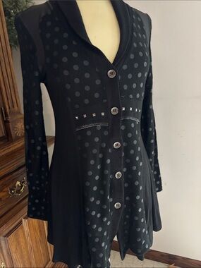 Source Unknown Black Polka Dot Long Sleeve Button Front Dress Jacket